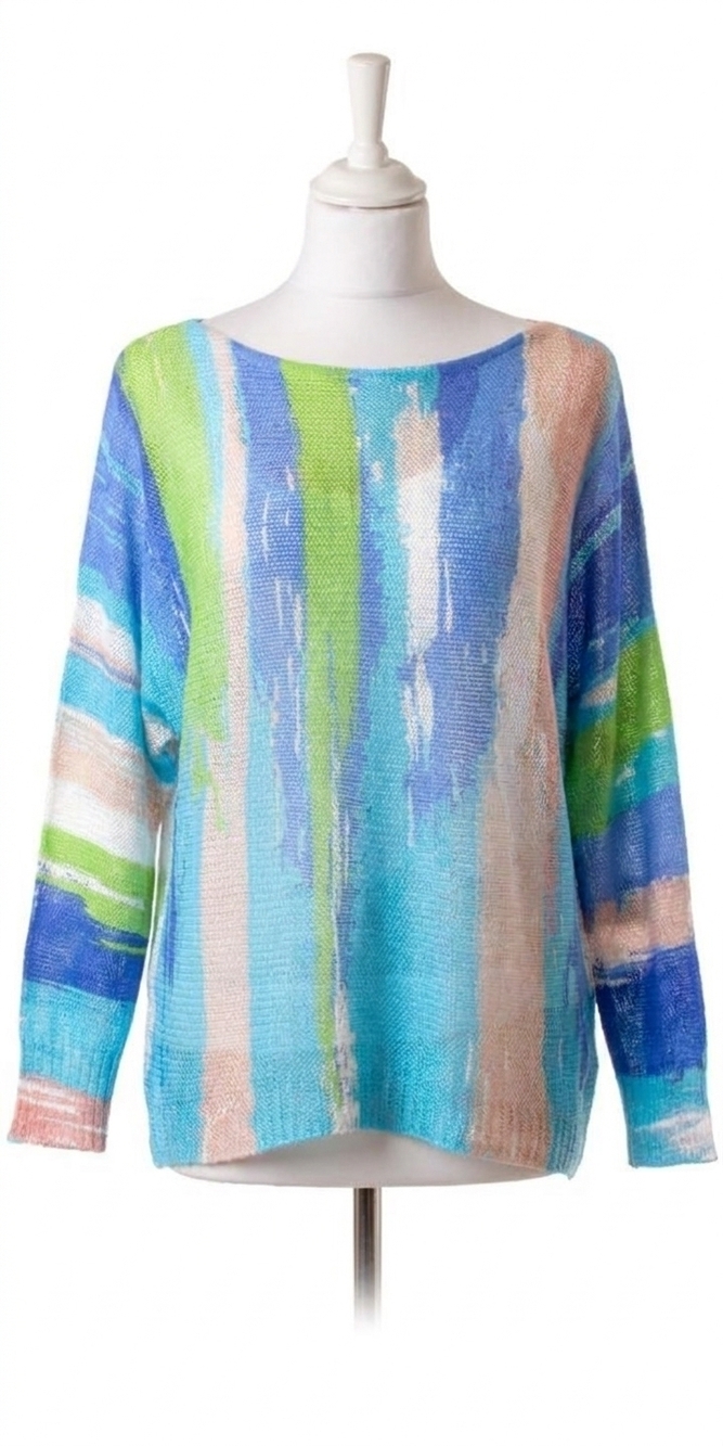 NEW GIGI MODA brushstroke print emy batwing sweater in turquoise